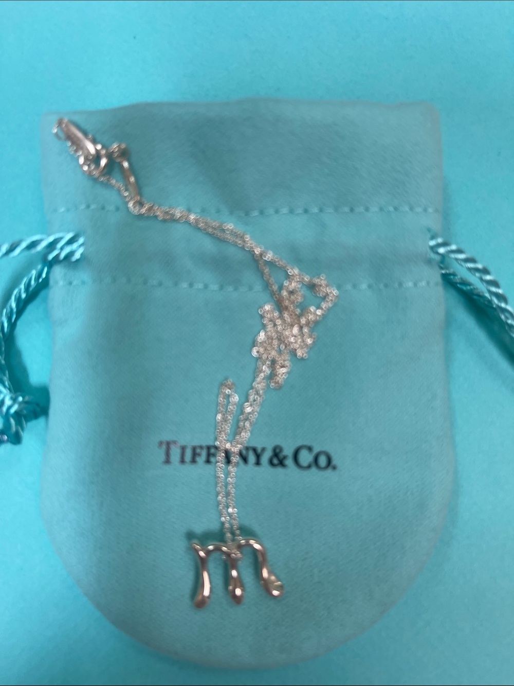 Tiffany & Co. Silver 'M' Initial Necklace - Blue